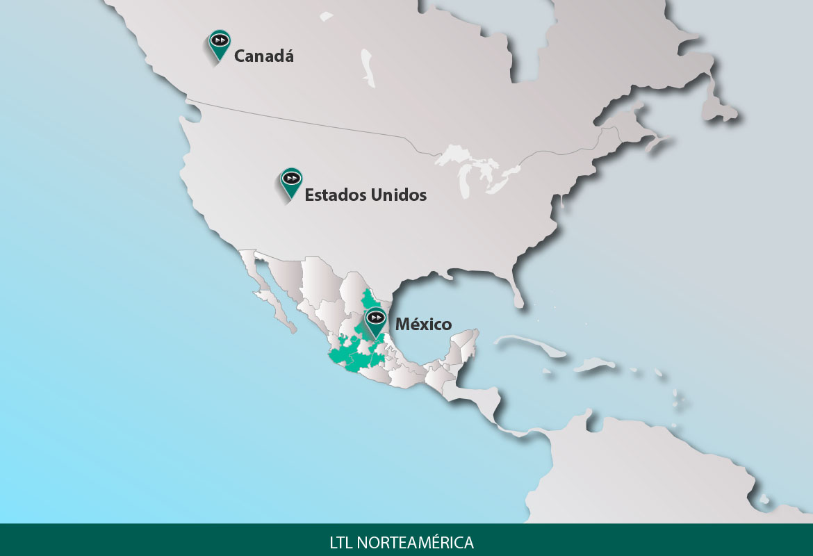 Rutas de transportación de mercancías para Norteamérica desde México para carga de importación o exportación